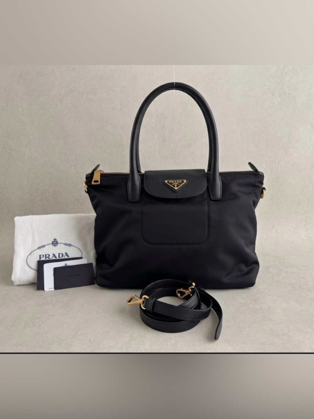 Prada Tessuto Saffiano Nero BN2106 Crossbody Tote Bag Gold Hardware